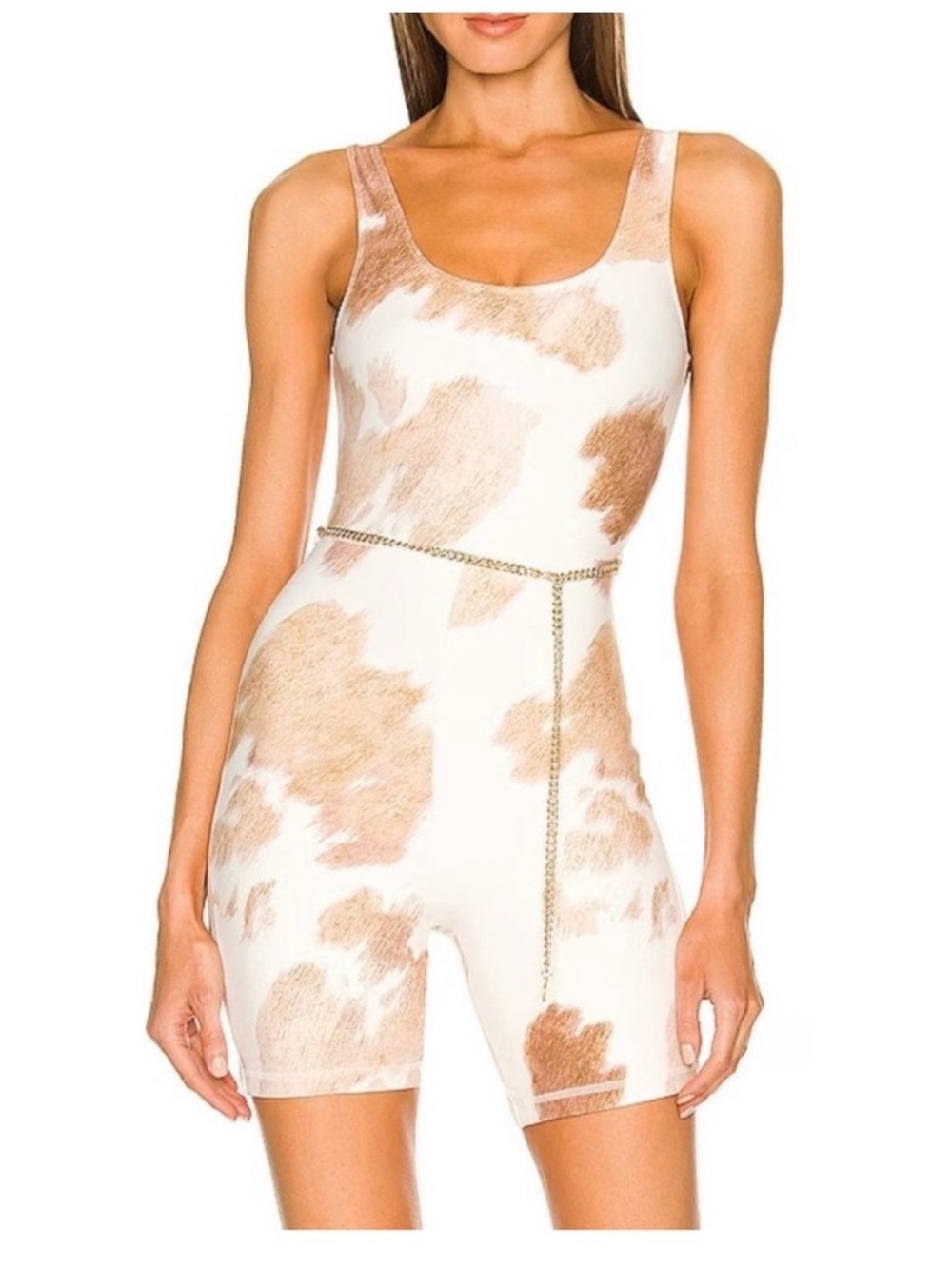 Cow Print Romper in Cream and Tan